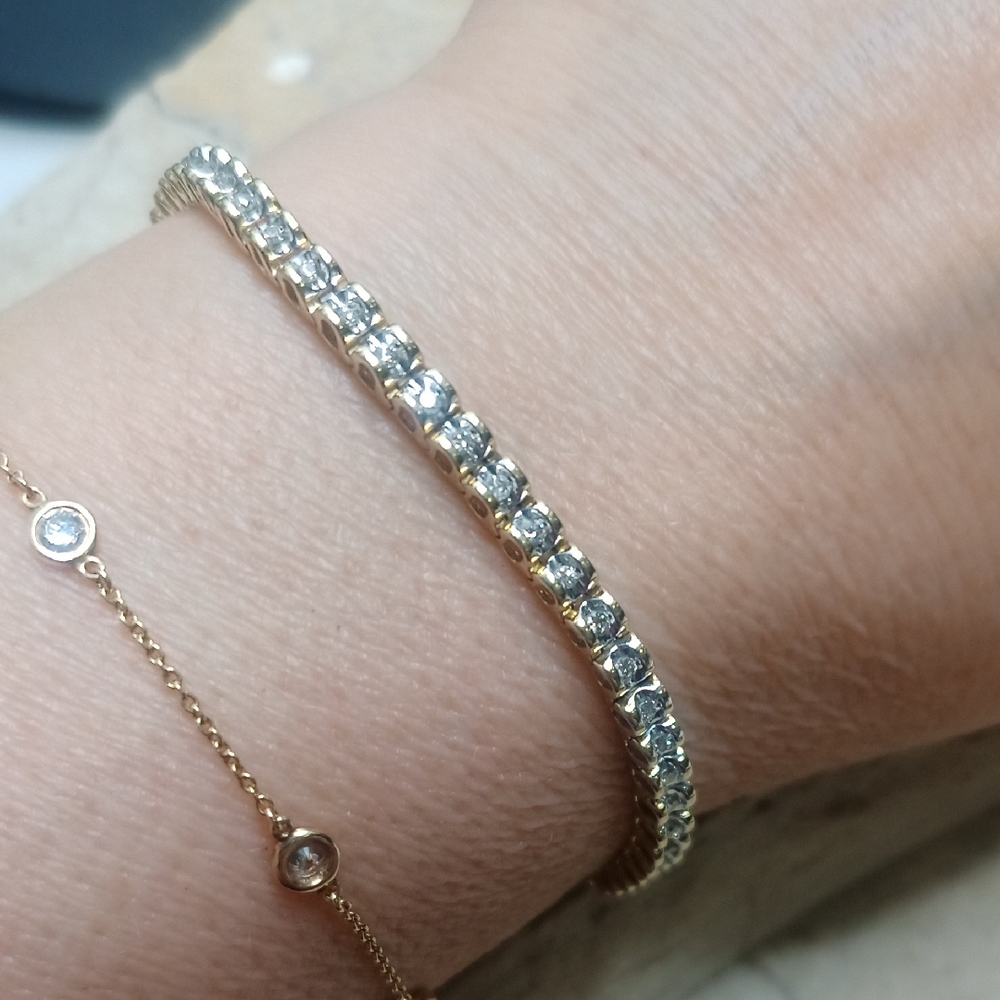 Elegant Vintage 14k Solid Gold and Natural Diamonds Tennis Bracelet 2 Tone